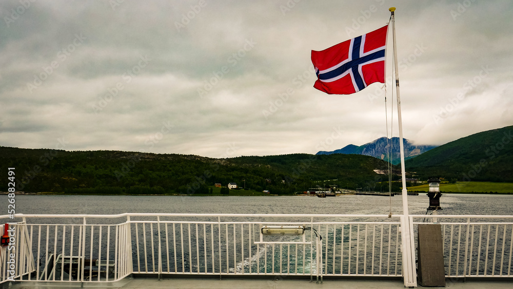 Ferry boat ride route to Lofoten islands Norway