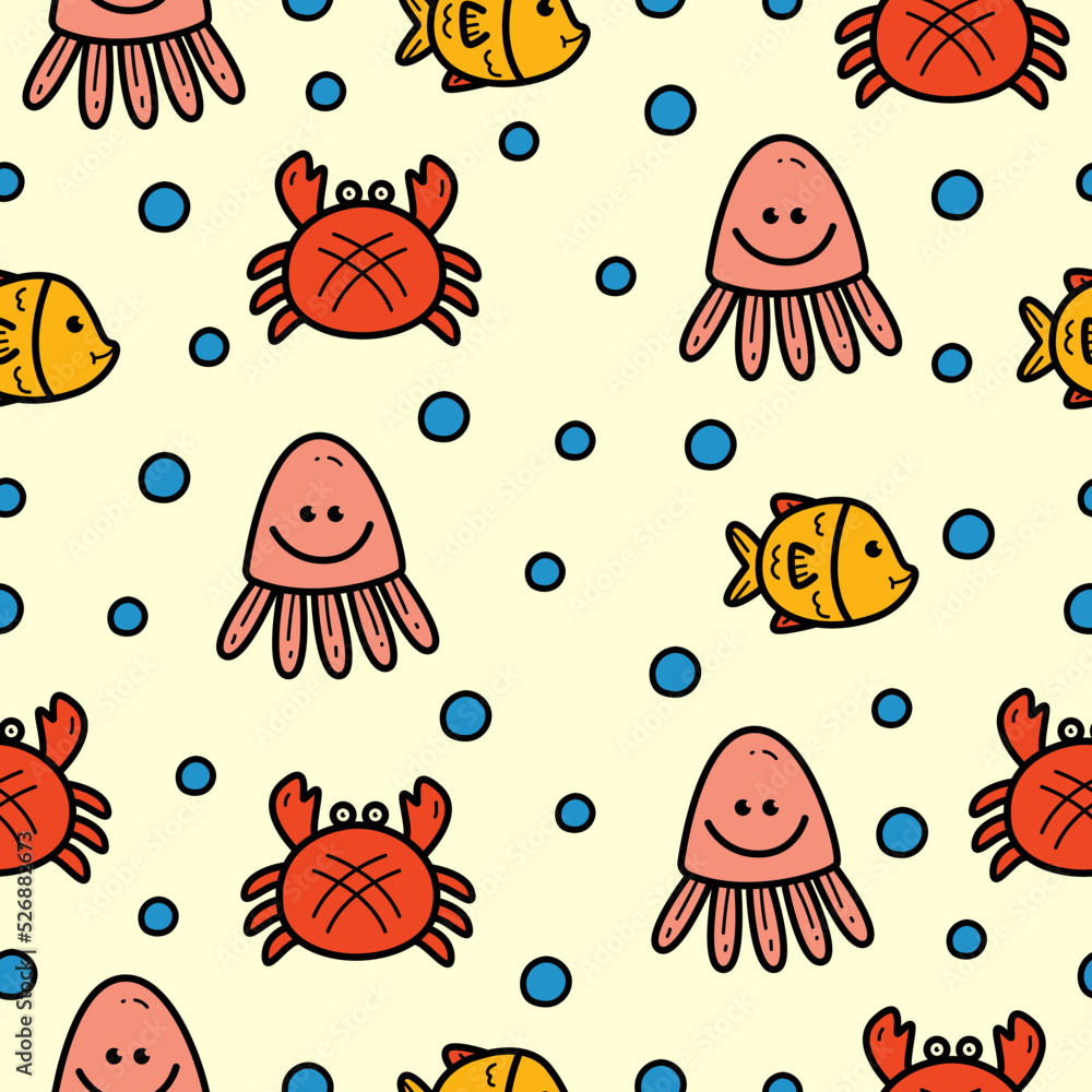 Fish doodle cartoon illustration pattern design Fish doodle cartoon illustration pattern design