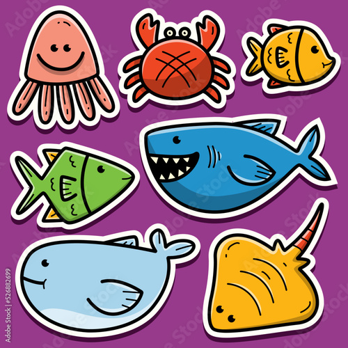 Fish doodle cartoon illustration design