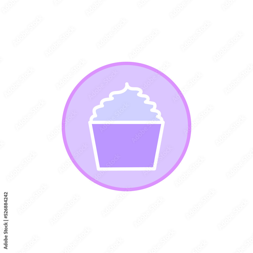 Vintage purple bowl popcorn. Sweet food. Vector illustration. stock image. 