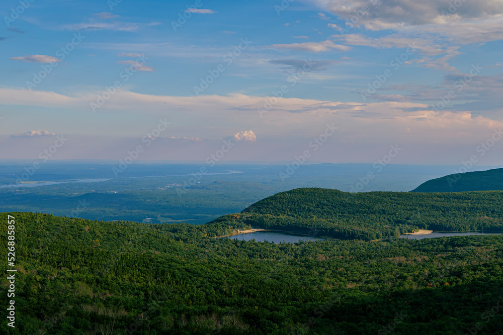 Panoramic view of Catskill mountains. North-South Lake and Hudson river are in the background. High quality photo