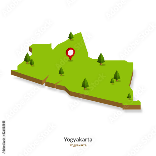 Isometric Map of Yogyakarta Province, Indonesia. Simple 3D Map. Vector Illustration  - EPS 10 Vector