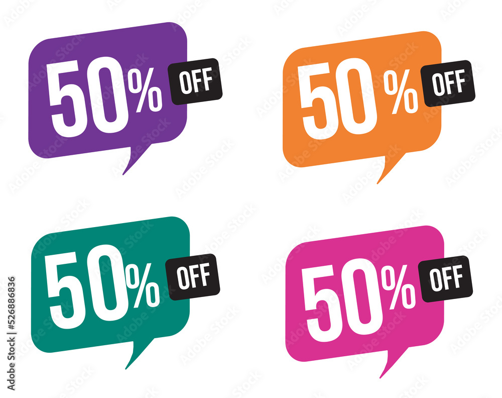 50 percent discount. purple, orange, green and pink balloons for promotions and offers. Vector Illustration on white background. 50 percent discount. purple, orange, green and pink balloons for promotions and offers. Vector Illustration on white background.