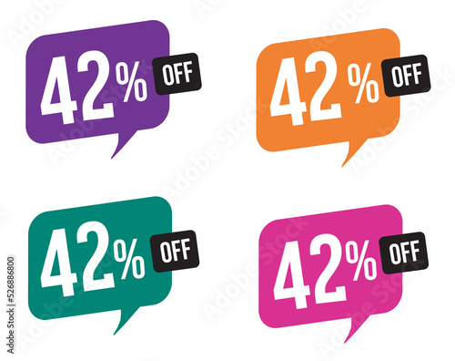 42 percent discount. purple, orange, green and pink balloons for promotions and offers. Vector Illustration on white background.