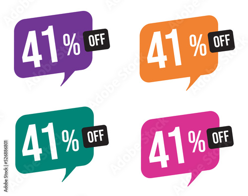 41 percent discount. purple, orange, green and pink balloons for promotions and offers. Vector Illustration on white background.