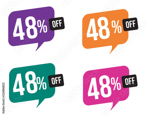 48 percent discount. purple, orange, green and pink balloons for promotions and offers. Vector Illustration on white background.