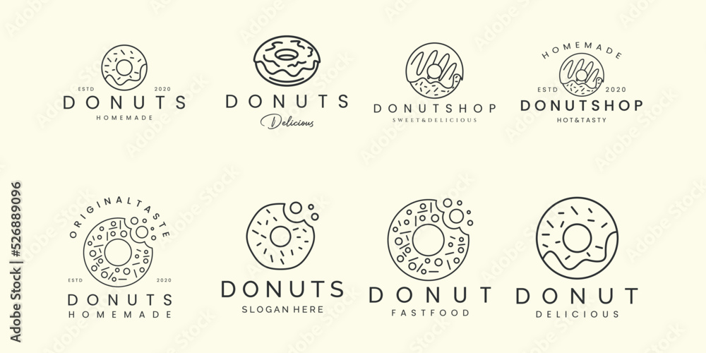 bundle logo doughnut with linear style logo icon template design. food, cake, home made vector illustration