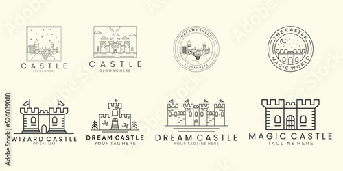 Set logo castle with linear style logo icon template design. architecture vector illustration