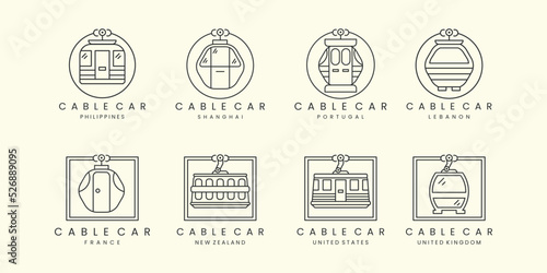 bundle logo cable car with linear style logo icon template design. transportation, gondala vector illustration