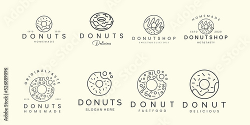 bundle logo doughnut with linear style logo icon template design. food, cake, home made vector illustration