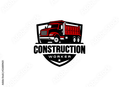 Dump truck logo vector for construction company. Heavy equipment template vector illustration for your brand.