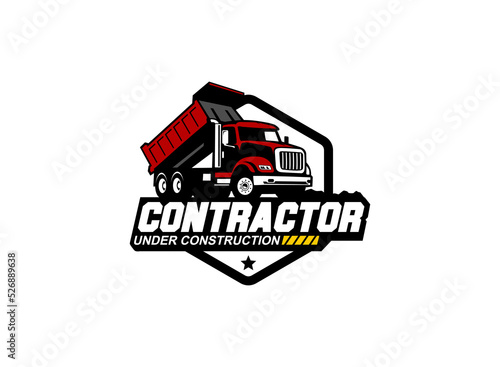 Dump truck logo vector for construction company. Heavy equipment template vector illustration for your brand.