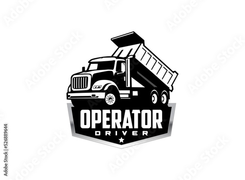Dump truck logo vector for construction company. Heavy equipment template vector illustration for your brand.