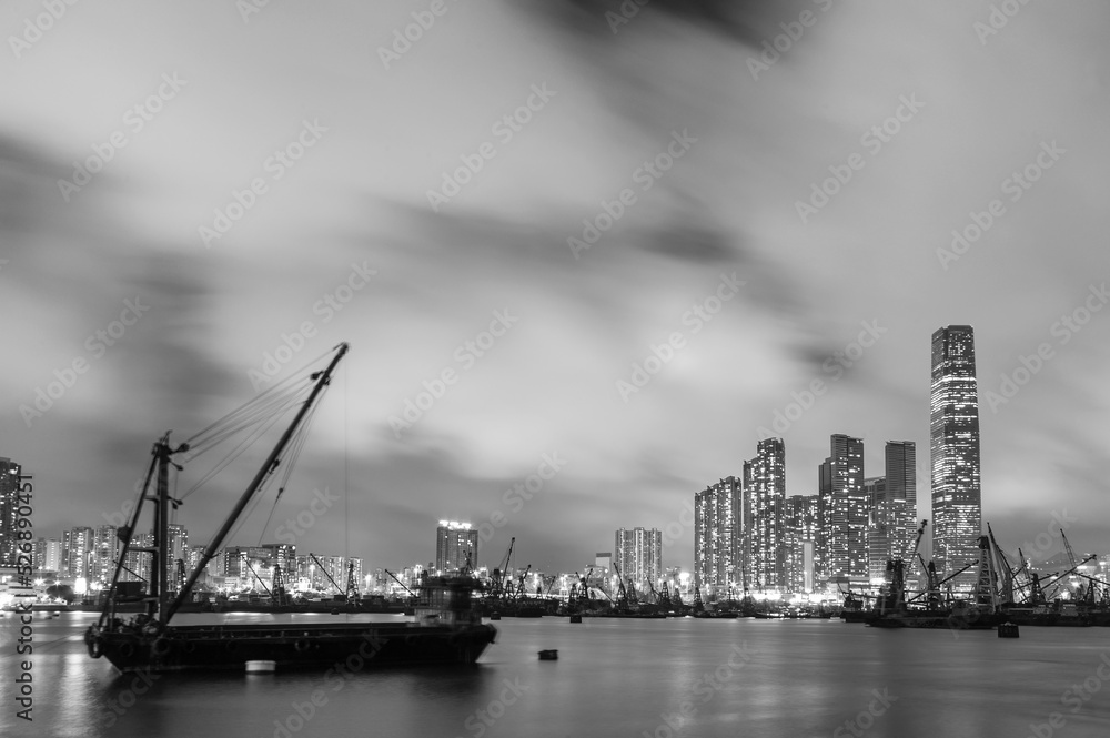 Skyline of Victoria Harbor of Hong Kong city at night