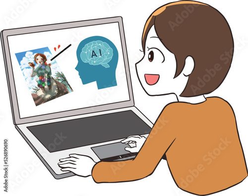 AIでイラストを描く　ノートパソコン　女性