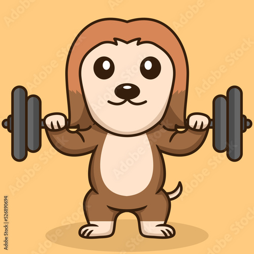 Vector illustration of premium cute dog doing weightlifting