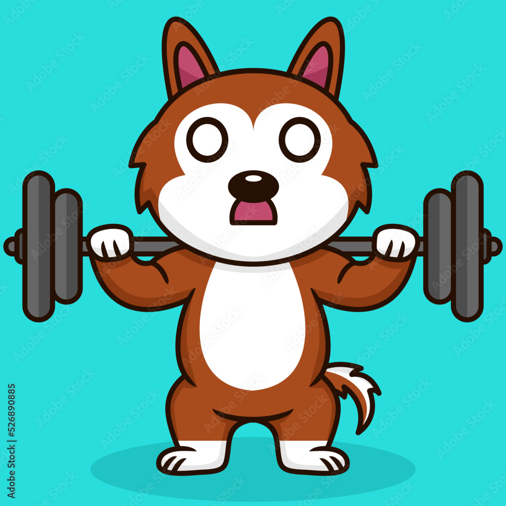 Vector illustration of premium cute dog doing weightlifting Vector illustration of premium cute dog doing weightlifting