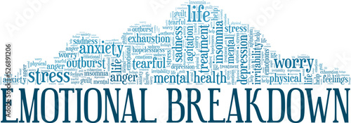 Emotional Breakdown word cloud conceptual design isolated on white background.