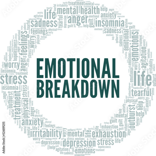 Emotional Breakdown word cloud conceptual design isolated on white background.