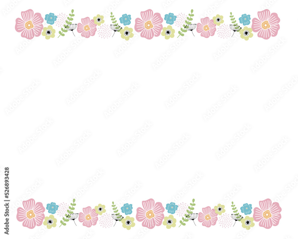 パステルカラーの花のラインフレーム（ピンク）