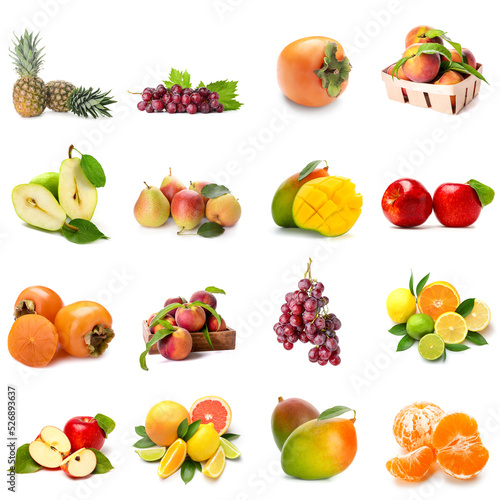 Set of different tasty fruits isolated on white