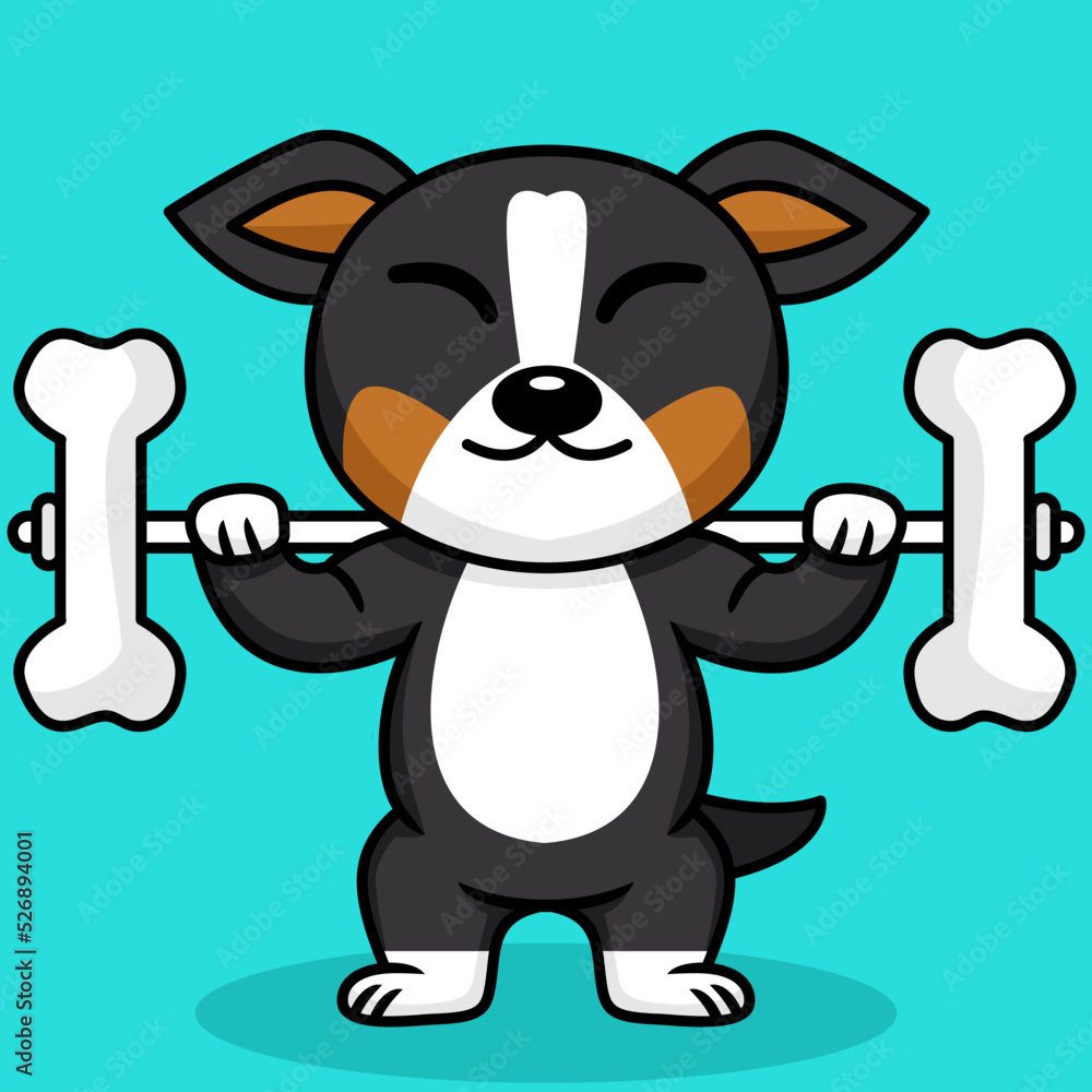 Vector illustration of premium cute dog doing bone lifting Vector illustration of premium cute dog doing bone lifting