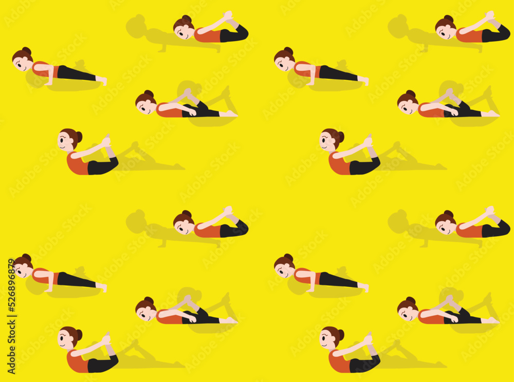 Yoga Bow Pose Tutorial Cartoon Seamless Wallpaper Background
