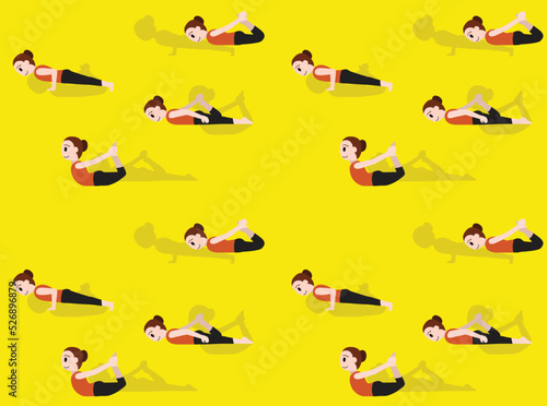 Yoga Bow Pose Tutorial Cartoon Seamless Wallpaper Background
