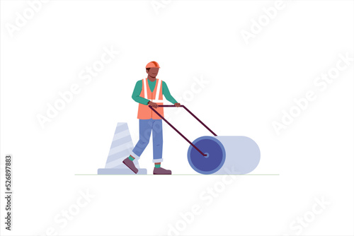 A worker with road roller illustration