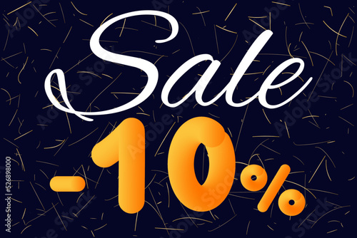 10 percent sale, discount banner 3d. Special exclusive offer, low price tag, advertising, promotion. Favorable percentage, gift bonus, last chance, sale. Festive event with confetti background.