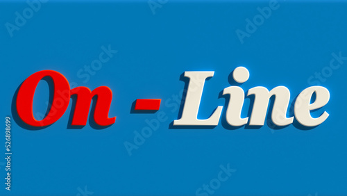 Online 3D Illustration Text word on blue background