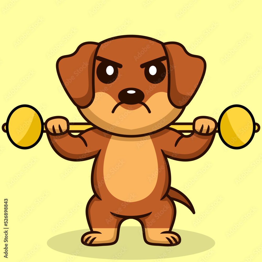 Vector illustration of premium cute dog doing sport lifting gold Vector illustration of premium cute dog doing sport lifting gold
