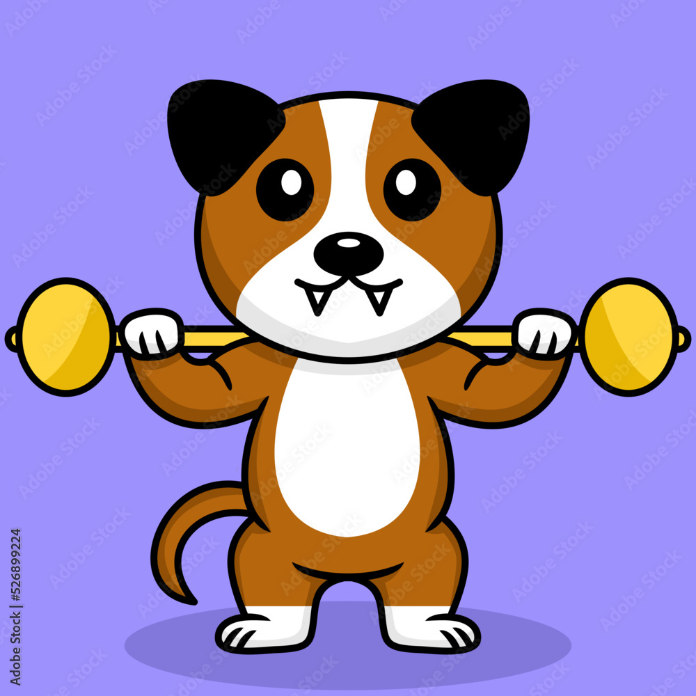 Vector illustration of premium cute dog doing sport lifting gold
