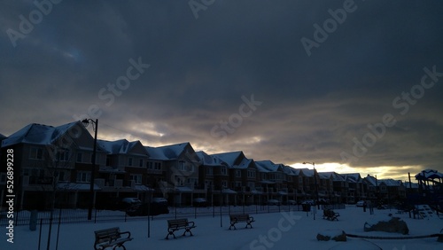 row houses in snow