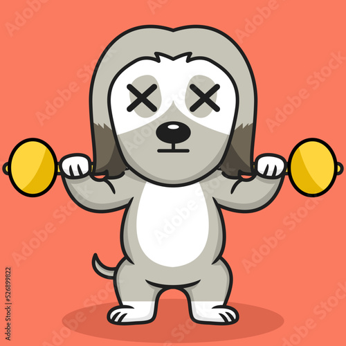 Vector illustration of premium cute dog doing sport lifting gold