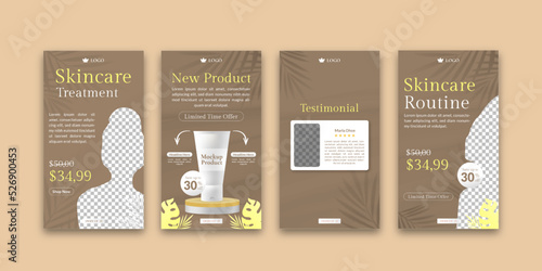 Beauty cosmetic social media stories template with mockup bundle banner set