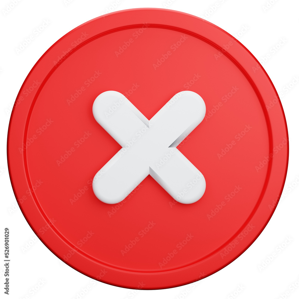 red button with cross rejection on transparent background. 3D Illustration red button with cross rejection on transparent background. 3D Illustration