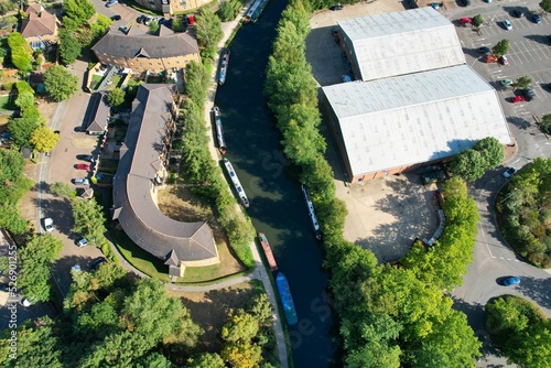 Aerial view of River Side and Boats at Hemel Hempstead Town of England UK photo