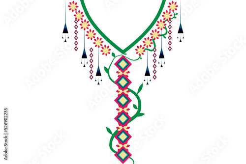 Geometric Ethnic necklace, neckline embroidery colorful traditional pattern design for woman clothing, jewelry, collar shirts, T-shirt.
