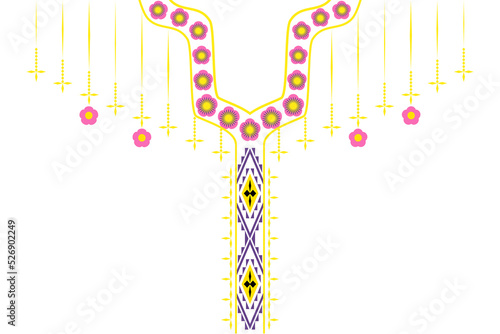 Geometric Ethnic necklace, neckline embroidery colorful traditional pattern design for woman's clothing, jewelry, collar shirts, and T-shirts.