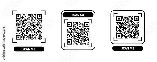 Scan me QR code design. QR code for payment, text transfer with scan me button. Vector illustration isolated in white background