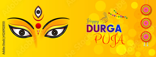 happy durga puja cover banner design with illustration of goddess durga face