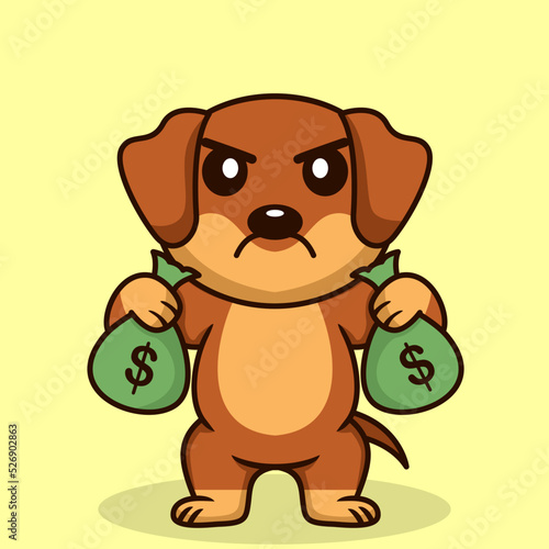 Vector illustration of premium cute dog carrying a sack