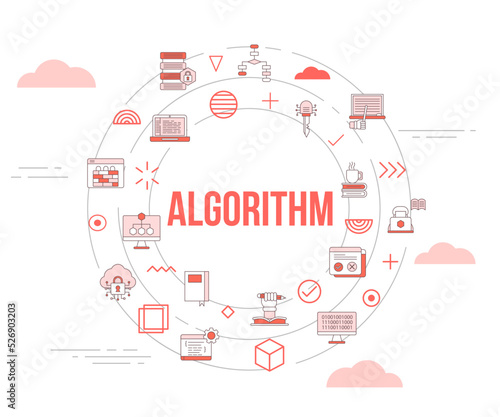 algorithm concept with icon set template banner and circle round shape