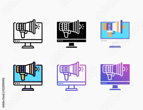 Digital Marketing icon set with different styles. Style line, outline, flat, glyph, color, gradient. Can be used for digital product, presentation, print design and more.