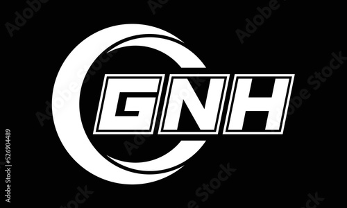 GNH three-letter circle logo design. custom font black and white logo vector template | abstract logo | word mark logo | letter mark logo | business logo | minimalist logo | font logo | photo