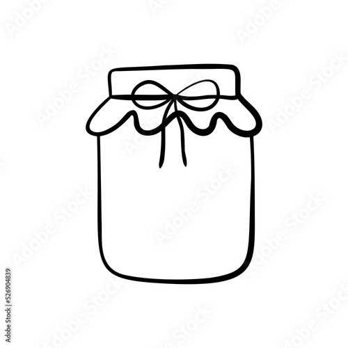 Hand Drawn Mason Jar. Sketch Jar with ribbon. Vector outline doodle illustration isolated on white