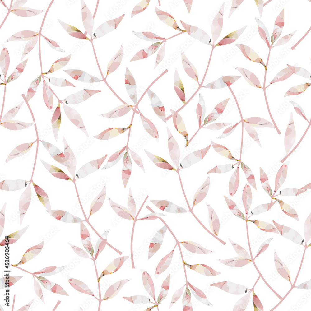 Floral Seamless Pattern with Simple Leaves for Organic and Healthy Food Packaging, Textile, Fabric, Natural Eco Cosmetics, Vegan Product. Vector EPS 10