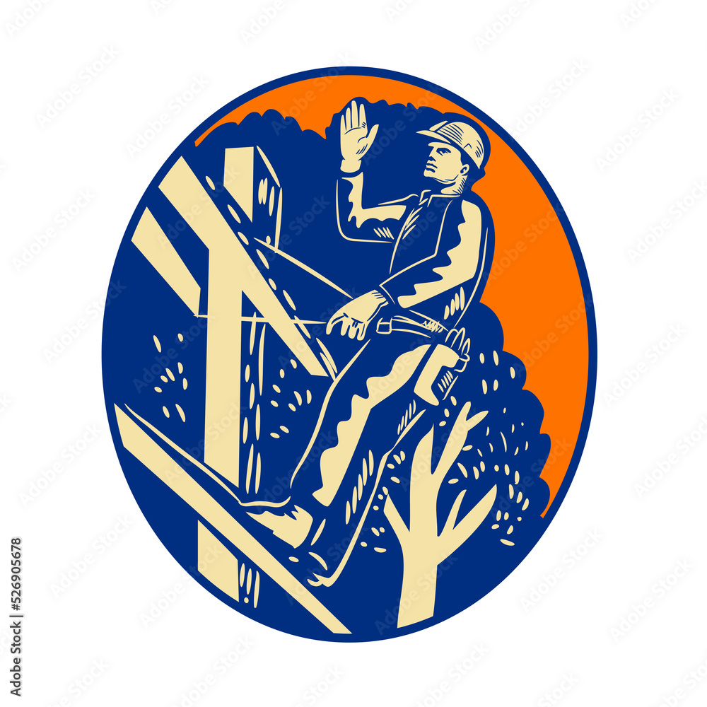 Power Lineman Electrician Post Helllo Oval Woodcut Power Lineman Electrician Post Helllo Oval Woodcut