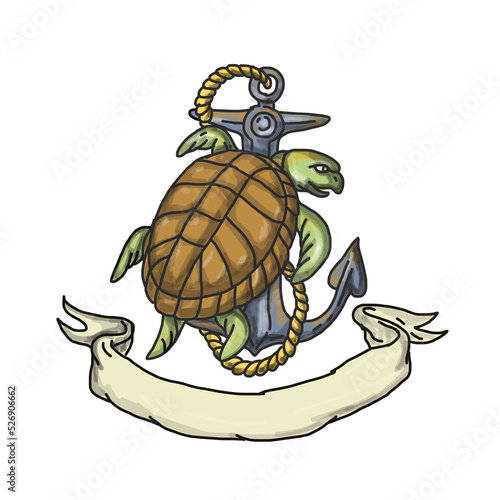 Ridley Sea Turtle on Anchor Drawing photo